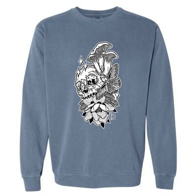 Skull Mushrooms Magnolia and Butterfly Tattoo Design  Garment-Dyed Sweatshirt