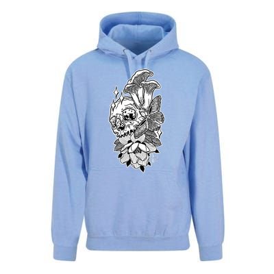 Skull Mushrooms Magnolia and Butterfly Tattoo Design  Unisex Surf Hoodie