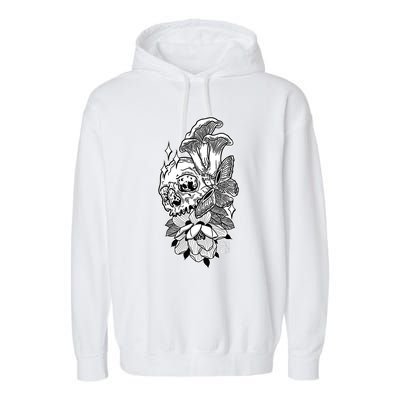 Skull Mushrooms Magnolia and Butterfly Tattoo Design  Garment-Dyed Fleece Hoodie