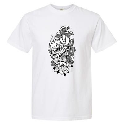 Skull Mushrooms Magnolia and Butterfly Tattoo Design  Garment-Dyed Heavyweight T-Shirt