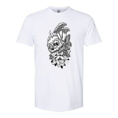 Skull Mushrooms Magnolia and Butterfly Tattoo Design  Softstyle CVC T-Shirt