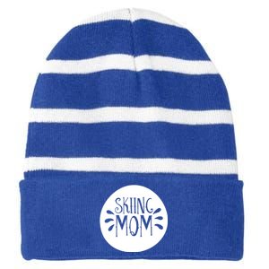 Skiing Mom Mother Skier Ski Gift Striped Beanie with Solid Band