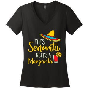 Senorita Margarita Mexican Fiesta Funny Cinco De Mayo Women's V-Neck T-Shirt