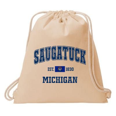 Saugatuck Michigan MI Vintage State Flag Athletic Navy Drawstring Bag