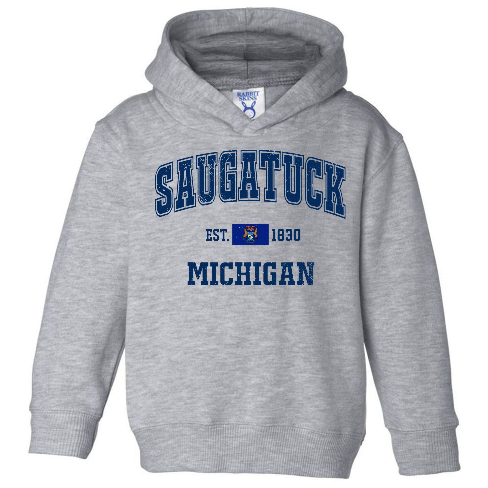 Saugatuck Michigan MI Vintage State Flag Athletic Navy Toddler Hoodie
