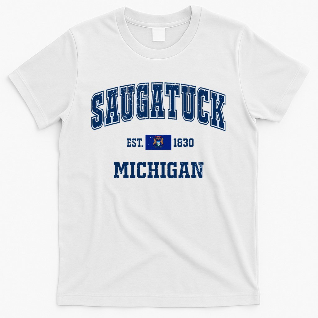 Saugatuck Michigan MI Vintage State Flag Athletic Navy T-Shirt