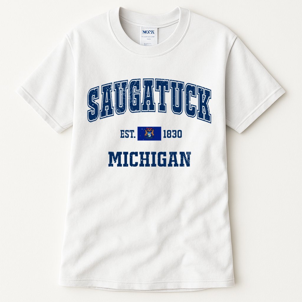 Saugatuck Michigan MI Vintage State Flag Athletic Navy Tall T-Shirt