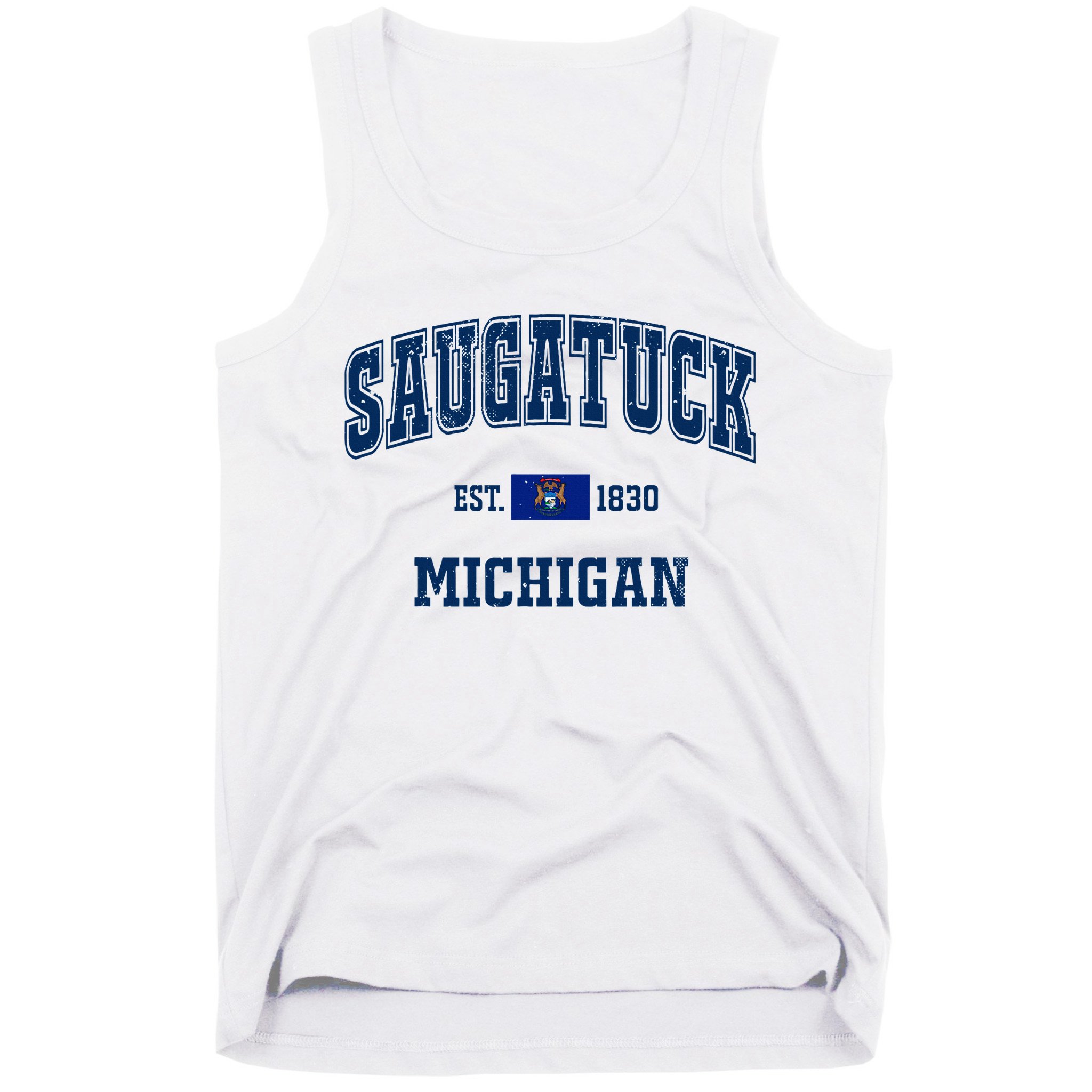 Saugatuck Michigan MI Vintage State Flag Athletic Navy Tank Top