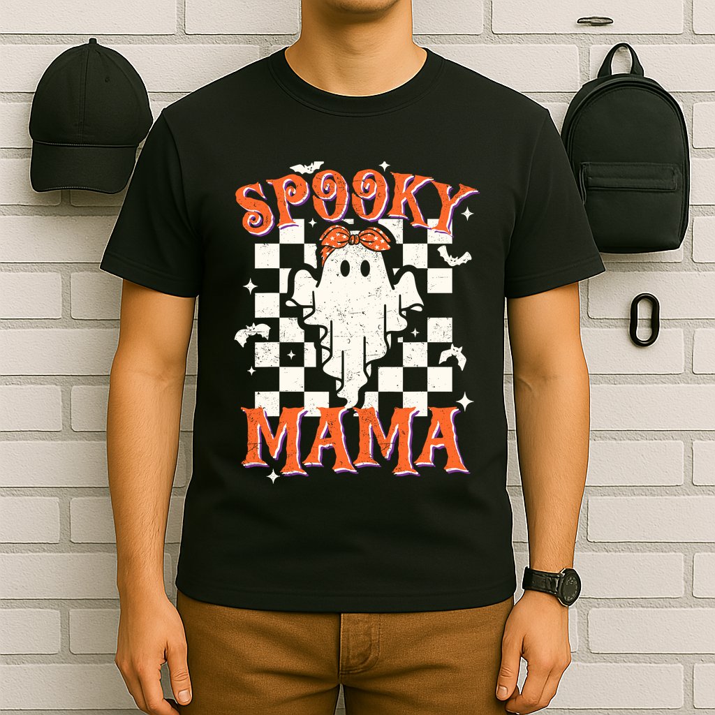Spooky Mama Mom Cute Ghost Retro Spooky Season Halloween T-Shirt