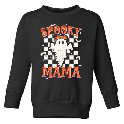 Spooky Mama Mom Cute Ghost Retro Spooky Season Halloween Toddler Sweatshirt