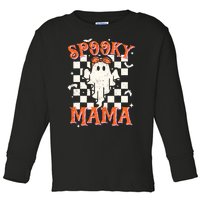 Spooky Mama Mom Cute Ghost Retro Spooky Season Halloween Toddler Long Sleeve Shirt