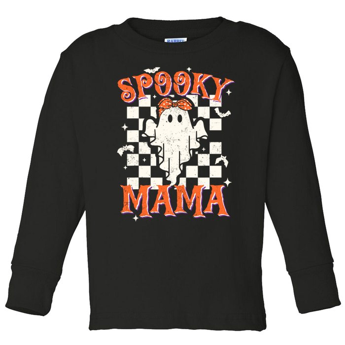 Spooky Mama Mom Cute Ghost Retro Spooky Season Halloween Toddler Long Sleeve Shirt