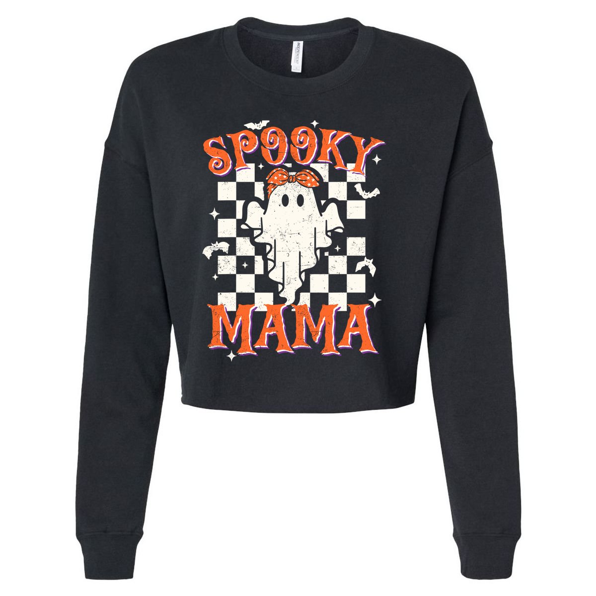 Spooky Mama Mom Cute Ghost Retro Spooky Season Halloween Cropped Pullover Crew