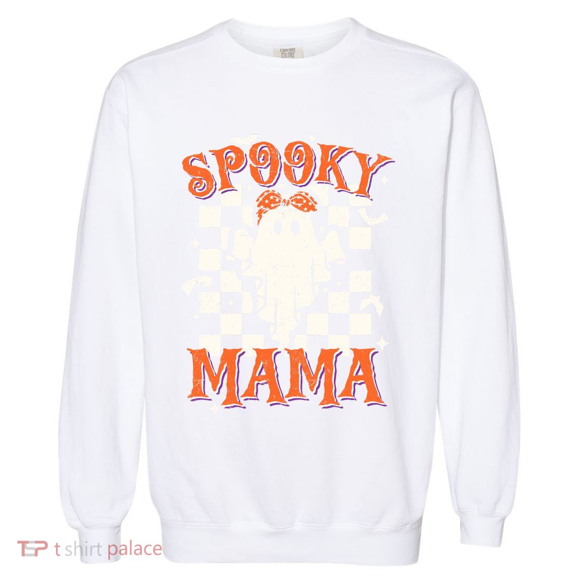 Spooky Mama Mom Cute Ghost Retro Spooky Season Halloween Garment-Dyed Sweatshirt