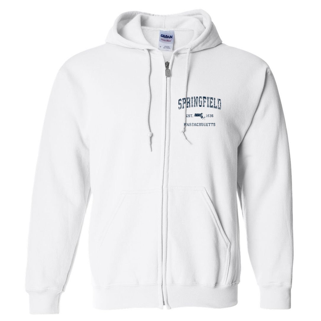 Springfield Massachusetts Ma Vintage Sports Print Full Zip Hoodie