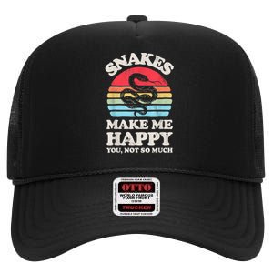 Snakes Make Me Happy You Not So Much Snake Reptile Retro Men High Crown Mesh Back Trucker Hat