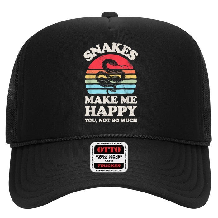 Snakes Make Me Happy You Not So Much Snake Reptile Retro Men High Crown Mesh Back Trucker Hat