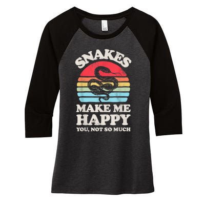 Snakes Make Me Happy You Not So Much Snake Reptile Retro Men Women's Tri-Blend 3/4-Sleeve Raglan Shirt