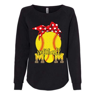 Softball Mom Messy Bun Leopard Softball Mothers Day Womens California Wash Sweatshirt