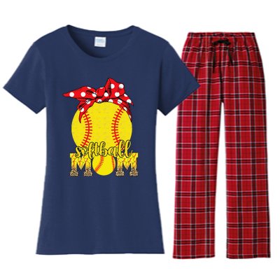 Softball Mom Messy Bun Leopard Softball Mothers Day Women's Flannel Pajama Set