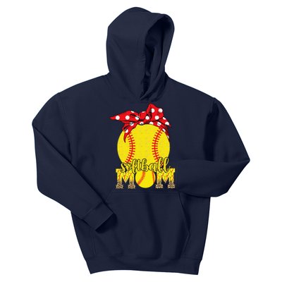 Softball Mom Messy Bun Leopard Softball Mothers Day Kids Hoodie