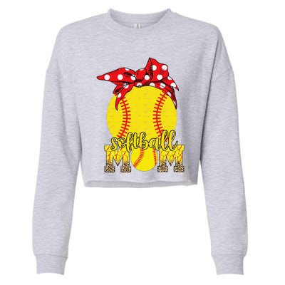 Softball Mom Messy Bun Leopard Softball Mothers Day Cropped Pullover Crew