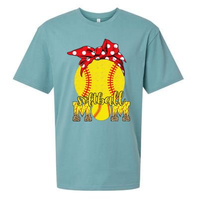 Softball Mom Messy Bun Leopard Softball Mothers Day Sueded Cloud Jersey T-Shirt