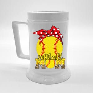 Softball Mom Messy Bun Leopard Softball Mothers Day Beer Stein