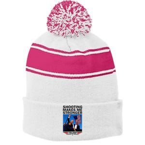 Shooting Makes Me Stronger Donald Trump 2024 Stripe Pom Pom Beanie