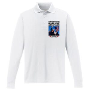 Shooting Makes Me Stronger Donald Trump 2024 Performance Long Sleeve Polo