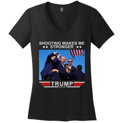 Shooting Makes Me Stronger Trump 2024 Women's V-Neck T-Shirt