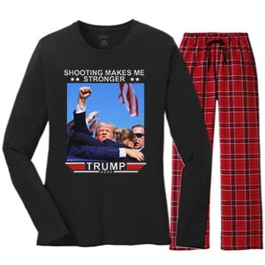 Shooting Makes Me Stronger Trump 2024 Election Design Women's Long Sleeve Flannel Pajama Set 