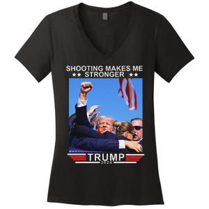 Shooting Makes Me Stronger Trump 2024 Election Design Women's V-Neck T-Shirt