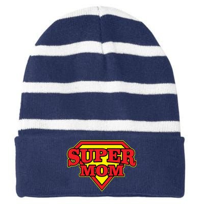 Super Mom Mother's Day Gift Striped Beanie with Solid Band