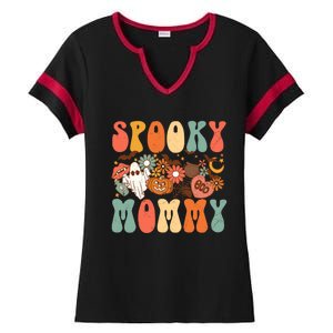 Spooky Mommy Matching Funny Gift Retro Halloween Ghost Witchy Gift Ladies Halftime Notch Neck Tee