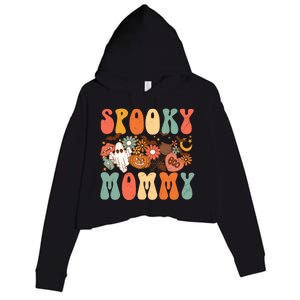 Spooky Mommy Matching Funny Gift Retro Halloween Ghost Witchy Gift Crop Fleece Hoodie