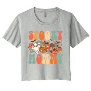 Spooky Mommy Matching Funny Gift Retro Halloween Ghost Witchy Gift Women's Crop Top Tee