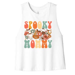 Spooky Mommy Matching Funny Gift Retro Halloween Ghost Witchy Gift Women's Racerback Cropped Tank