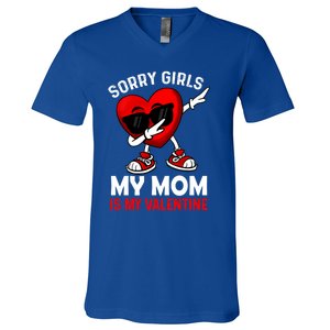 Sorry My Mom Is My Valentine Dabbing Heart Sunglasses Cool Gift V-Neck T-Shirt