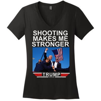 Shooting Makes Me Stronger Trump 2024 Women's V-Neck T-Shirt