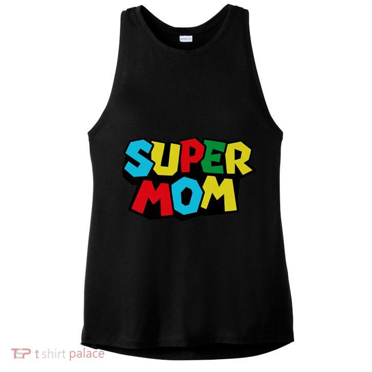 Super Mom Mommio Mommy Funny Color Ladies PosiCharge Tri-Blend Wicking Tank