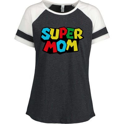 Super Mom Mommio Mommy Funny Color Enza Ladies Jersey Colorblock Tee