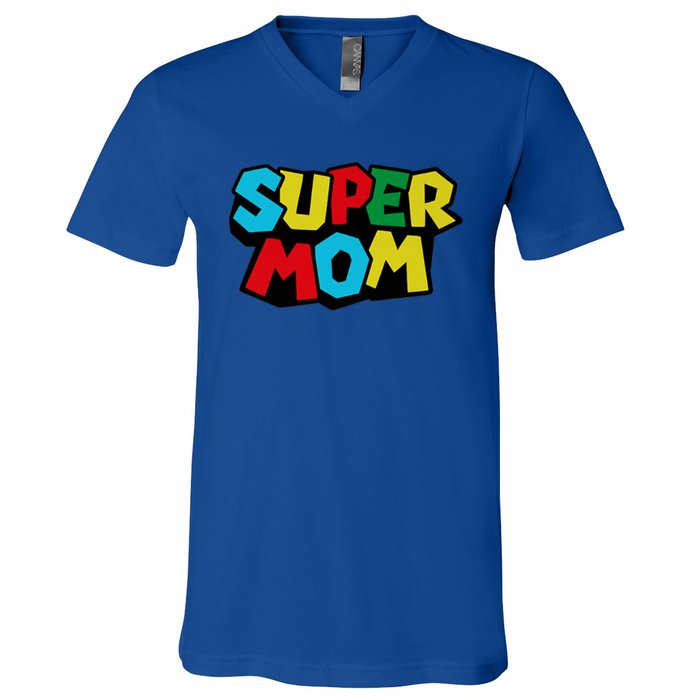 Super Mom Mommio Mommy Funny Color V-Neck T-Shirt