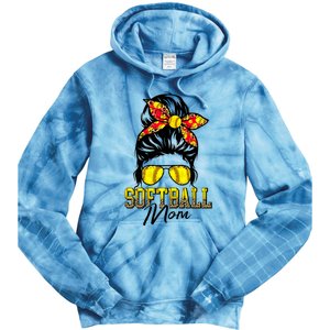 Softball Mom Messy Bun Mama Softball Game Day Mothers Day Tie Dye Hoodie