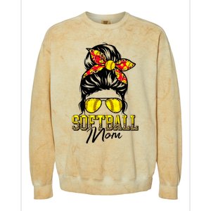 Softball Mom Messy Bun Mama Softball Game Day Mothers Day Colorblast Crewneck Sweatshirt