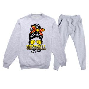 Softball Mom Messy Bun Mama Softball Game Day Mothers Day Premium Crewneck Sweatsuit Set