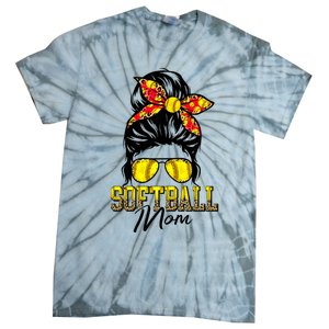 Softball Mom Messy Bun Mama Softball Game Day Mothers Day Tie-Dye T-Shirt