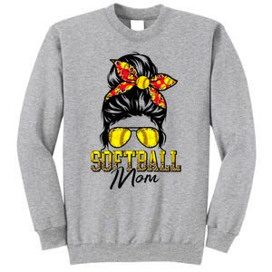 Softball Mom Messy Bun Mama Softball Game Day Mothers Day Tall Sweatshirt