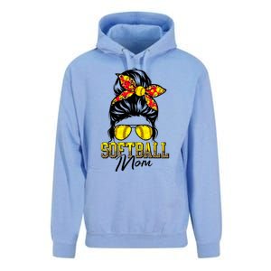 Softball Mom Messy Bun Mama Softball Game Day Mothers Day Unisex Surf Hoodie