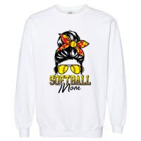 Softball Mom Messy Bun Mama Softball Game Day Mothers Day Garment-Dyed Sweatshirt